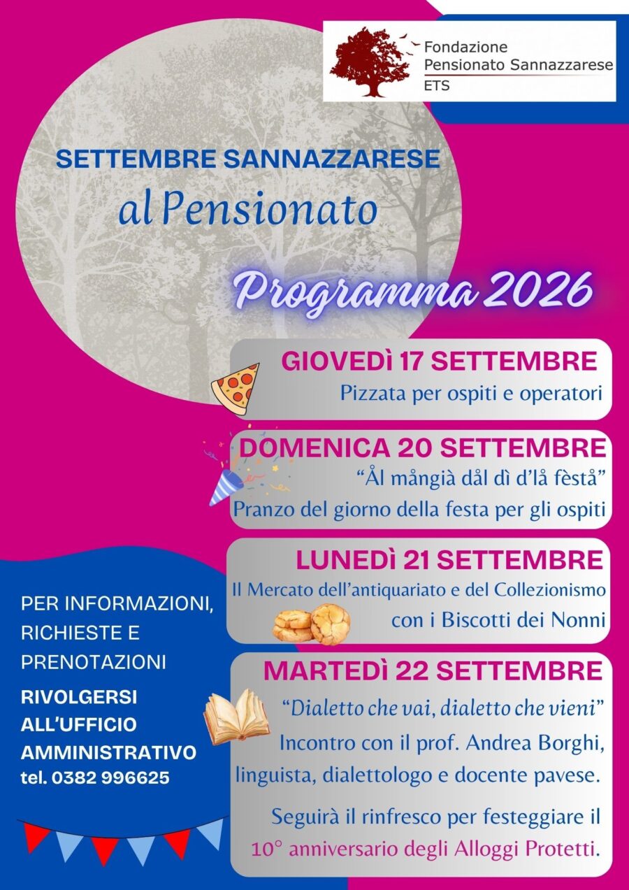 Settembre sannazzarese al Pensionato: programma 2026
